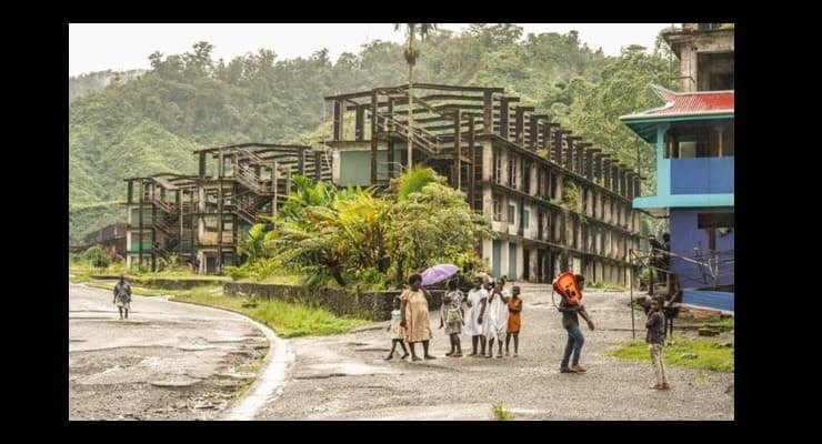 Abandoned buildings at the Panguna mine
