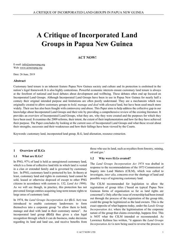 A Critique of Incorporated Land Groups