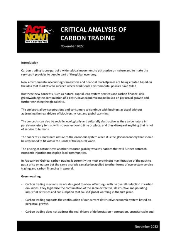 Critical Analysis of Carbon Trading