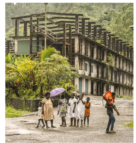 Abandoned infrastructure at the closed down Panguna mine in Bougainville