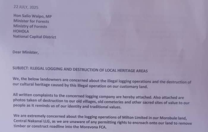 Part of a letter to the Forest Minster dated July 2025