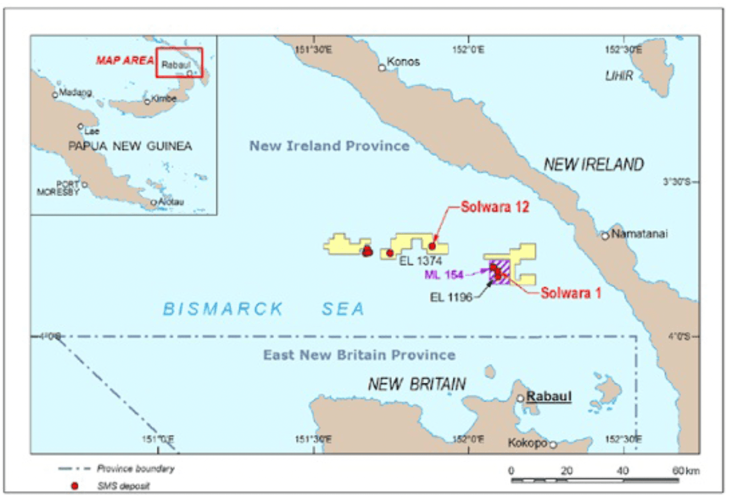 Location of abandoned Solwara 1 project in New Ireland waters