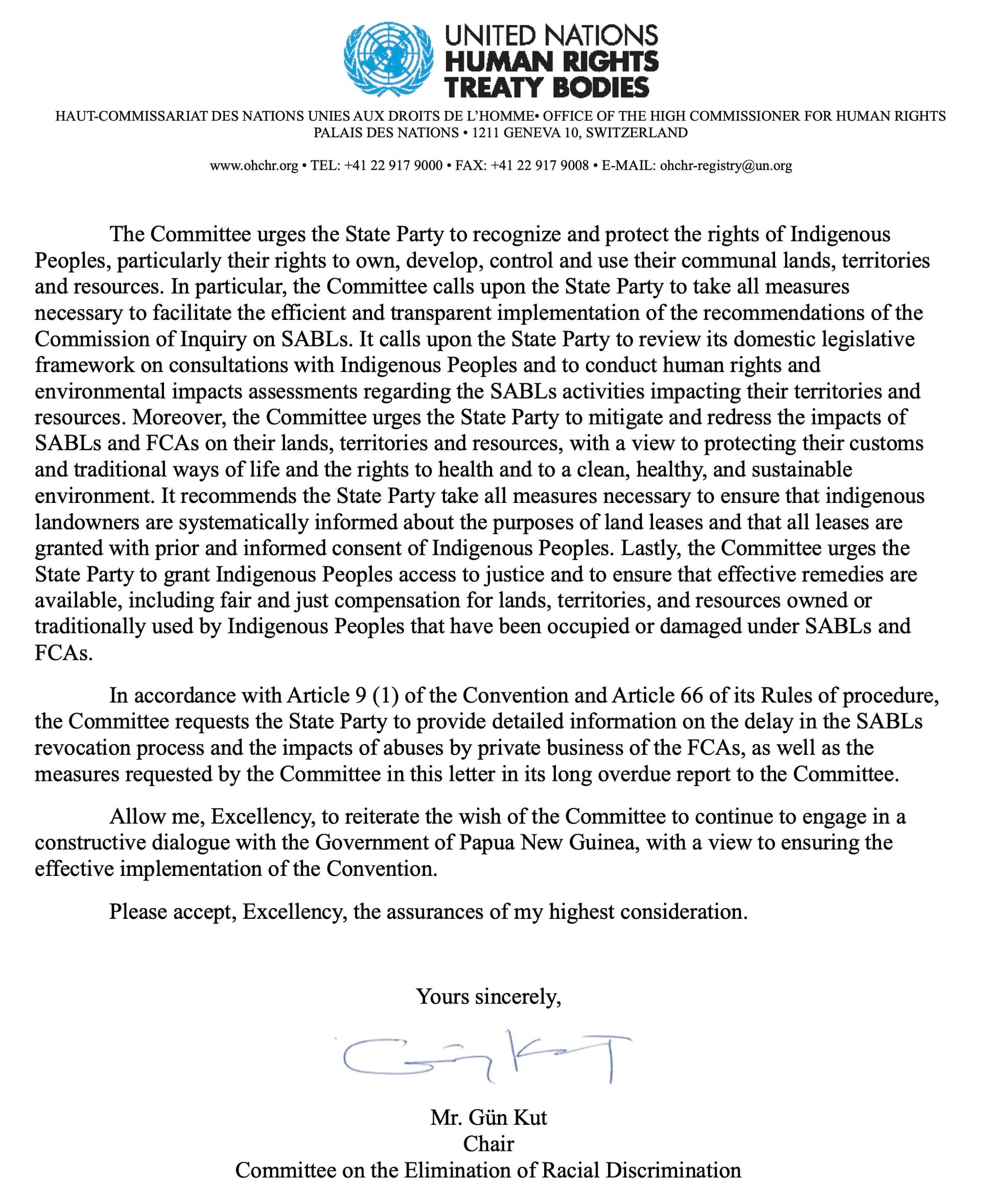 UN Committee AGAIN urges Papua New Guinea to act on unlawful land leases and logging abuses